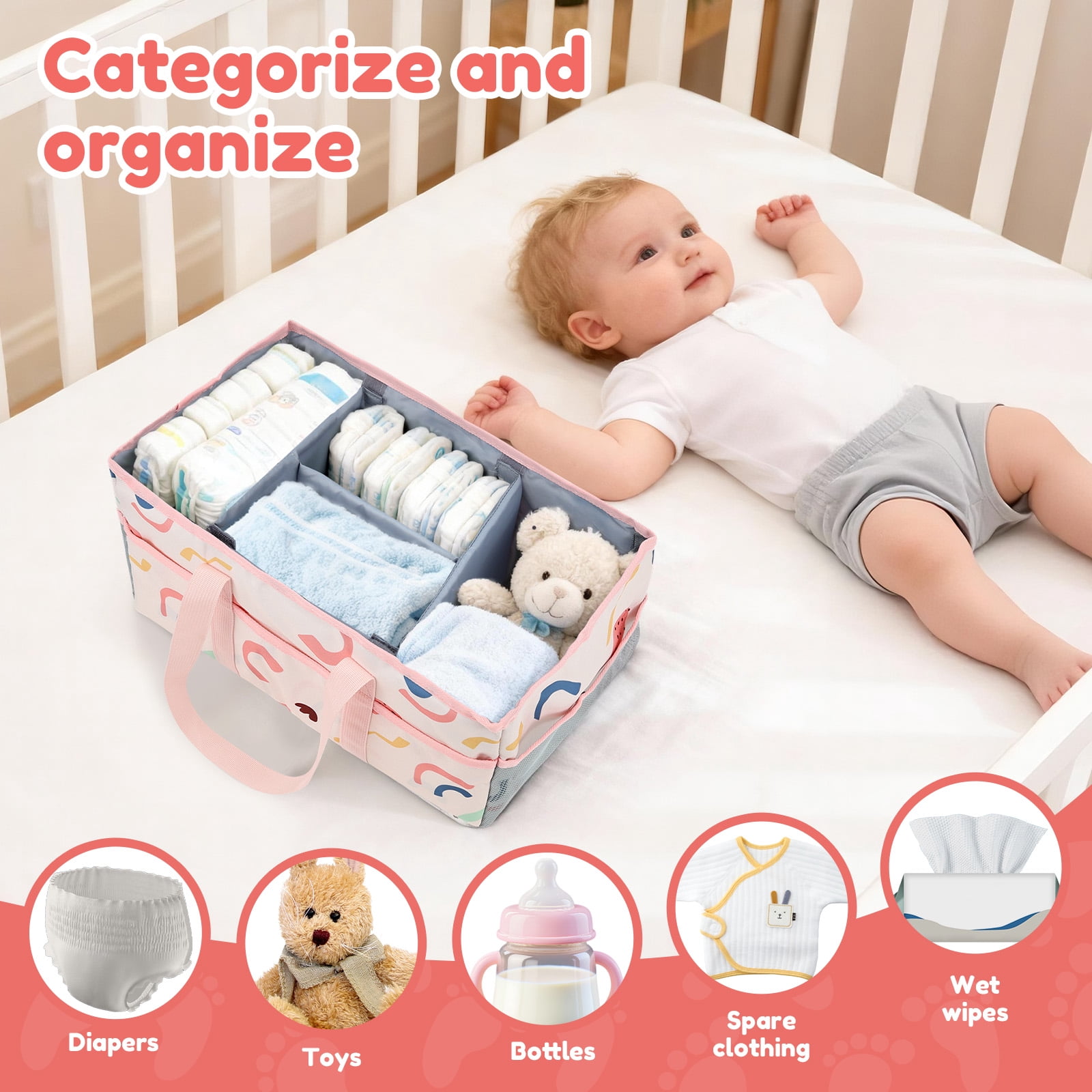 Diary Nappy Caddy Organiser Baby Diaper Caddy for Nappy Station Storage Basket for Baby Shower Present for Girl Boy