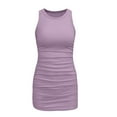 thumbnail image 4 of pstuiky Summer Dresses for Women, Women's Solid Color Sleeveless Crew Neck Dress Slim Pleated Thread Purple M, 4 of 4