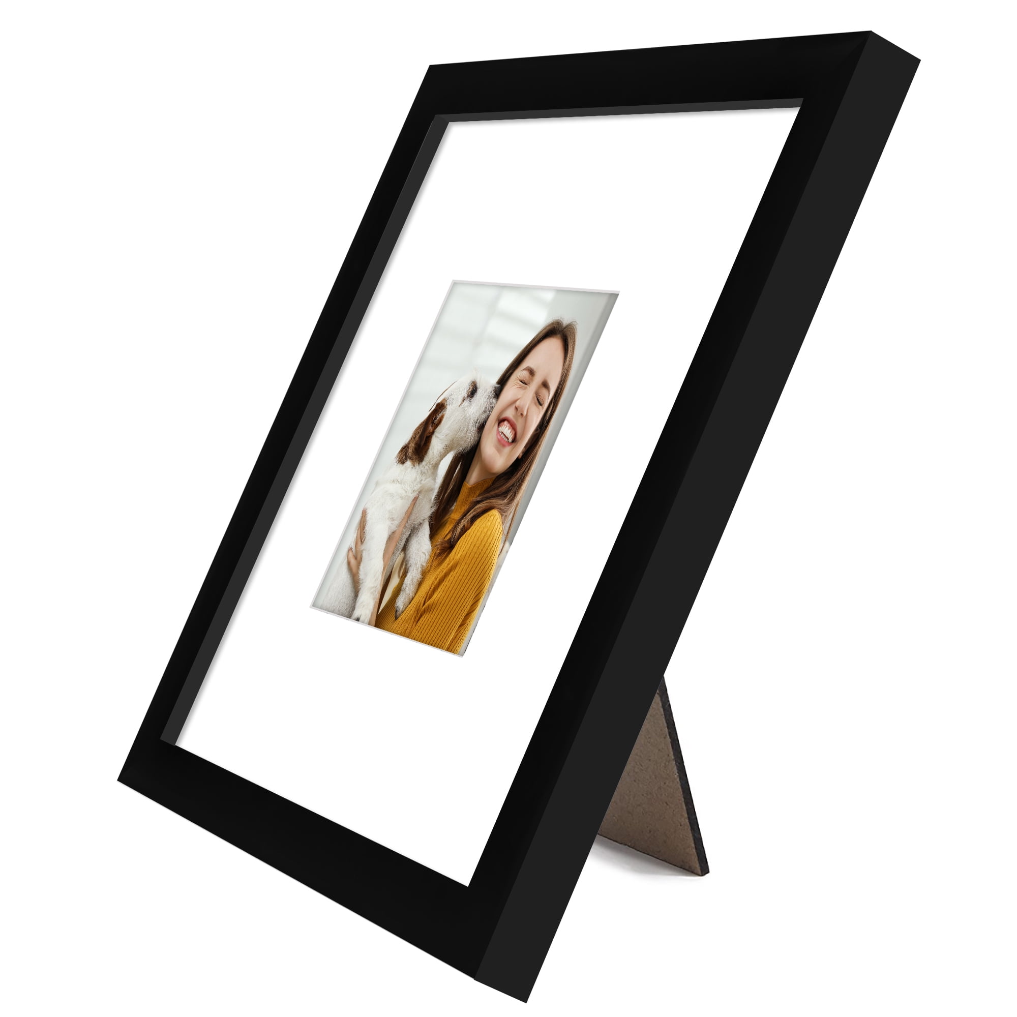 Americanflat 8x8 Picture Frame with Shatter-Resistant Glass with 4x4 Mat Display Photo Signature Wall - Black