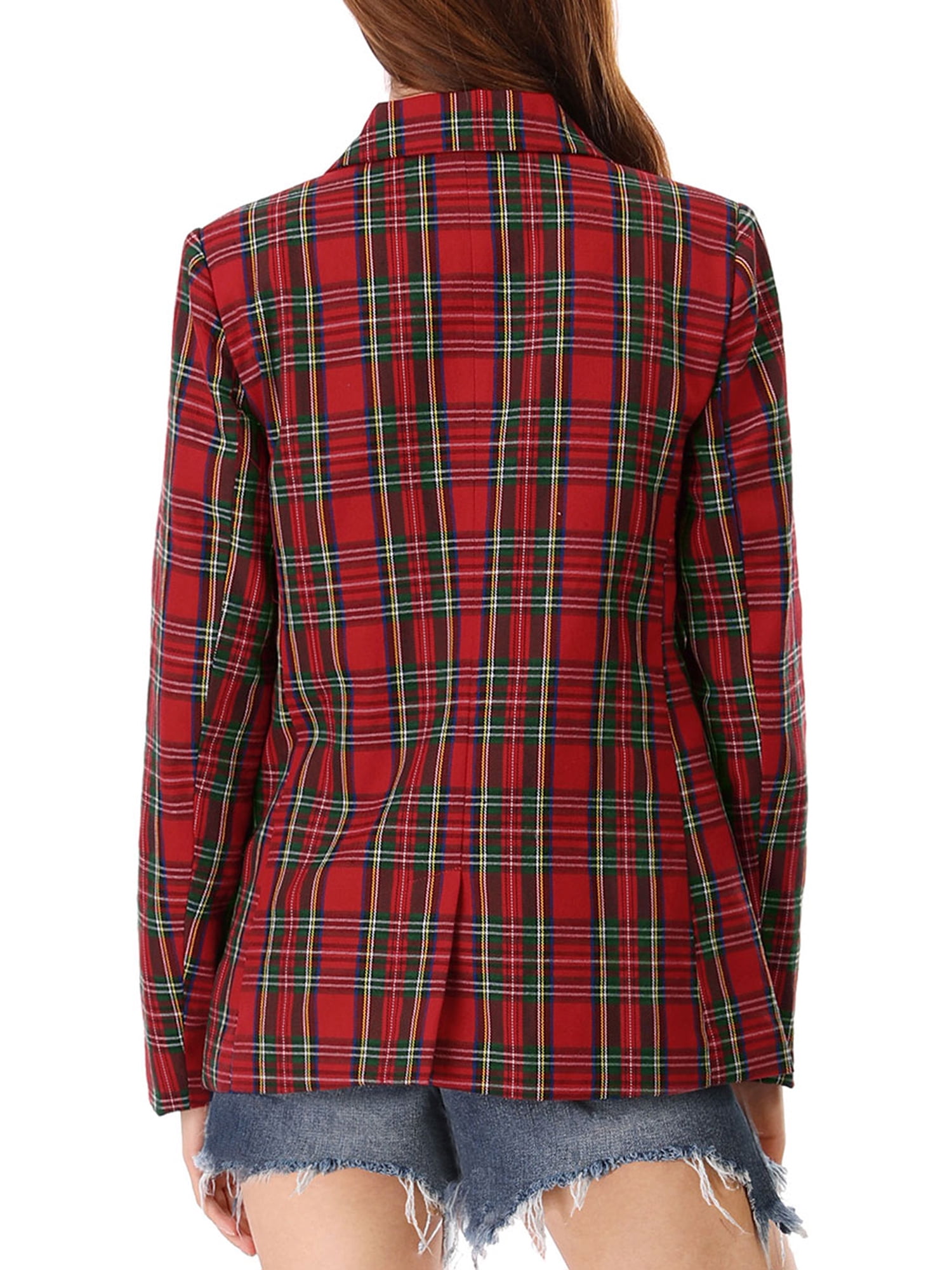 DARING DIVA Women's Plaid Notched Lapel Blazer Jacket XL Red Green