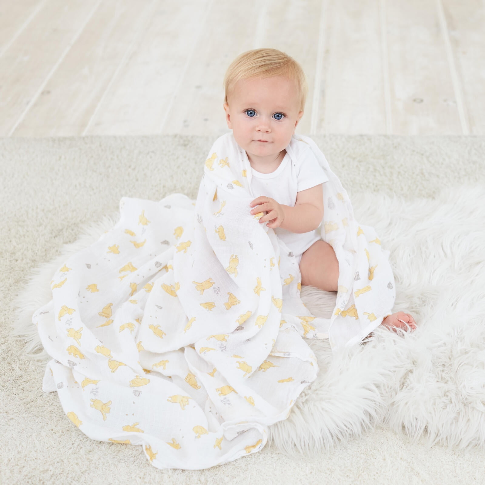 Aden + Anais Essentials x Disney Muslin Swaddle Blankets, Newborn Receiving Blanket for Swaddling, 100% Cotton Baby Swaddle Wrap, 2 Pack, Winnie the Pooh, Unisex