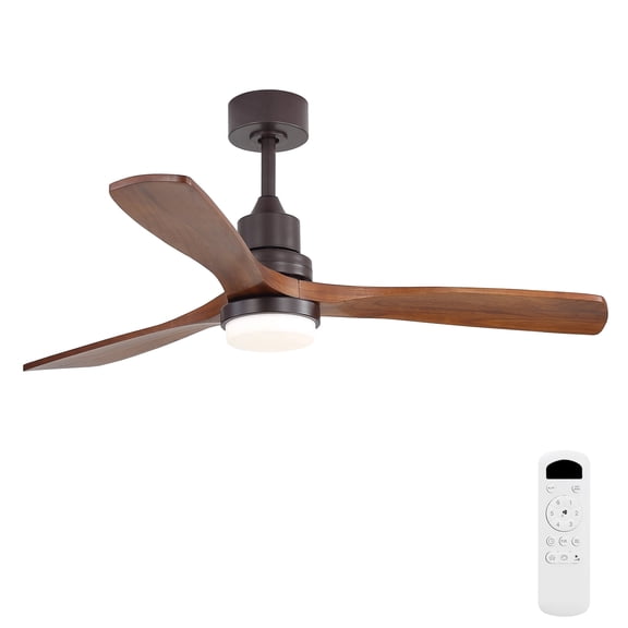 Sofucor 52" Ceiling Fan with Light, 3 Walnut Solid Wood Blades, Quiet DC Motor, Dimmable 18W LED, 6-Speed Remote Control with Display, Reversible, Timer for Living Room Bedroom