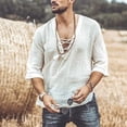thumbnail image 5 of Designer Spring Summer Men's Casual Cotton Linen Solid Color Long Sleeve Shirts Loose Stand Collar Shirts 5XL, 5 of 5
