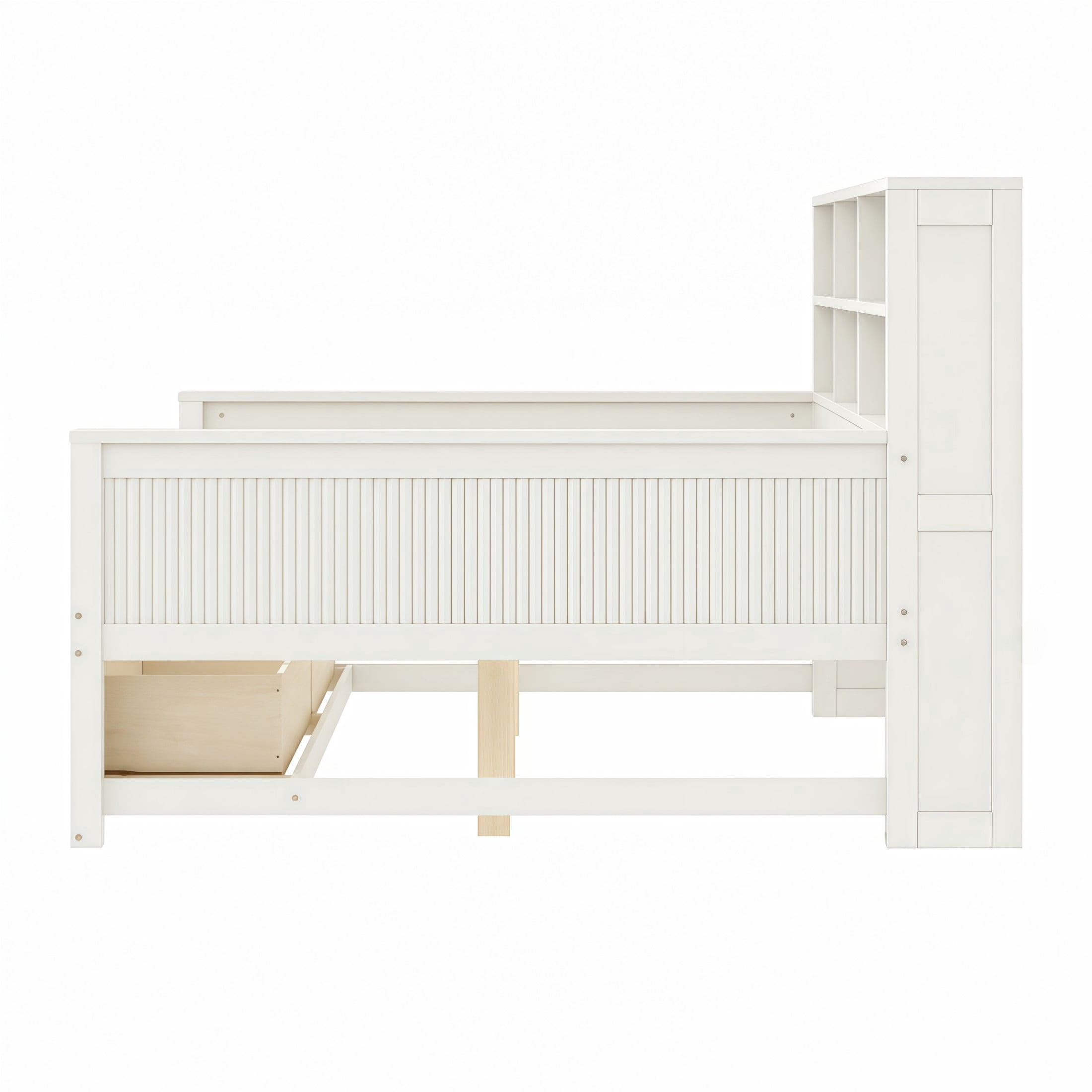 GDF Studio Josha Full-Size Wooden Daybed with Bookcase Headboard, Storage Drawers & Built-In Charging Station, White