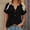 X-Black348, variant on YMNXA Women's Blouse Short Sleeve V Neck Solid Color Loose Fit Fashion Comfortable Linen Shirts Top For Casual Daily Wear,Black,L