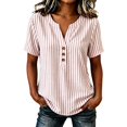 thumbnail image 2 of Endives Women's Short Sleeve T-shirt Striped T Shirts Plus Size V Neck Shirt for Women Summer Loose Fit Tops with Button Tshirt Shirts for Women Hot Sale, 2 of 5