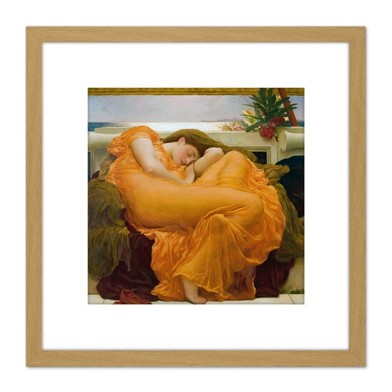 Leighton Flaming June Painting 8X8 Inch Square Wooden Framed Wall Art Print Picture with Mount