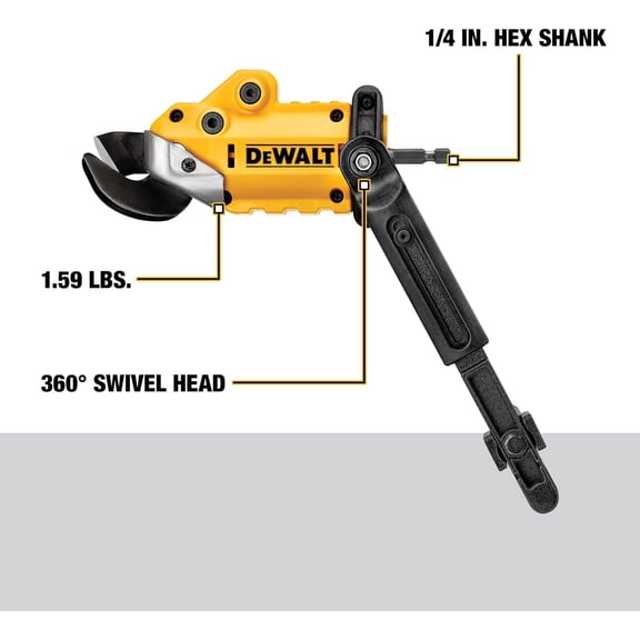 Metal Shear/Cutter Drill Attachment, Impact Ready, 360 Degree Pivoting Head, Cuts 18GA Material (DWASHRIR)(Yellow, Black)
