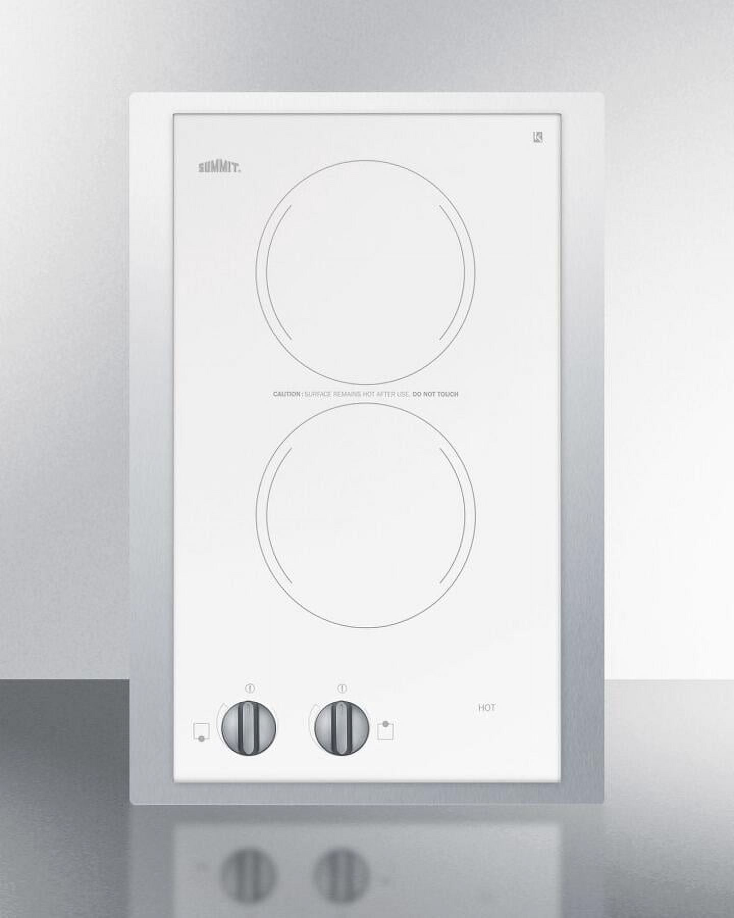15" Wide 230V 2-Burner Radiant Cooktop, White, Knob