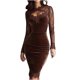 thumbnail image 1 of Mini Vestido de Manga Larga para las Mujeres Velvet Mall Cuello Redondo Sólido Fiesta Casual Primavera de Boda, 1 of 8