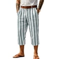 thumbnail image 2 of Favoffer Men Linen Cropped Pants Vertical Stripe Pattern Elastic Waist Waistband Button Fly Closure Side Pockets Capri Pants for Daily Walking Casual Outdoor, 2 of 9