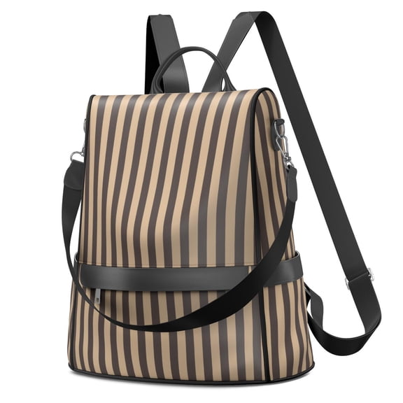 Waterproof Women's Nylon Backpack Purse - Lightweight Brown Stripe Casual Shoulder Bag Anti-Theft Daypack, Convertible Fashion Crossbody Bag for Daily Use, Travel, Work & School