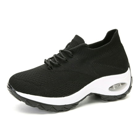 

Women Walking Shoes Super Soft Height Increase Travel Outdoor Shoes 36 Black White