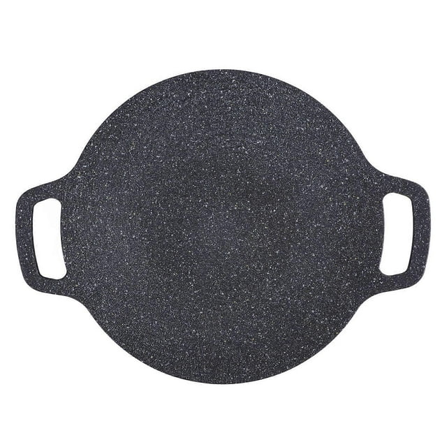 Poêle à griller coréenne ronde avec revêtement antiadhésif 6 couches pour barbecue, pour cuisine intérieure et extérieure, noire, 34 cm/13,4 po