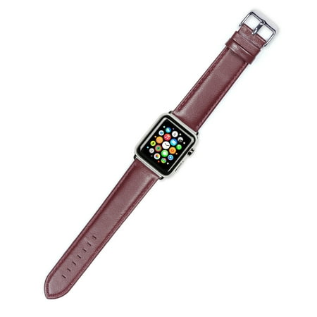 Apple Watch Strap - Panerai Style Glove Leather Watch Band - Brown - Fits 38mm Series 1 & 2 Apple Watch [Silver