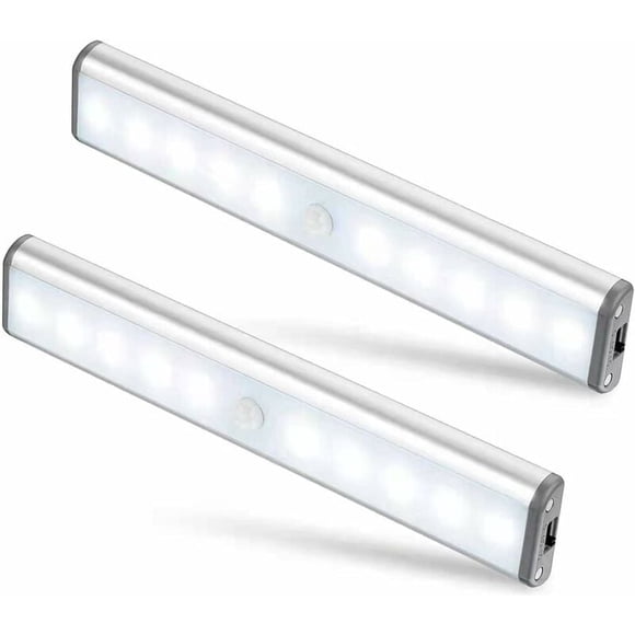 2-Pack USB Rechargeable 10 LED Motion Sensor Magnetic Closet Lights, Compatible with Philips, Portable for Kids Nightlight Emergency Light