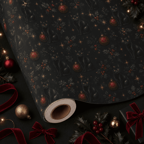 Christmas Wrapping Paper Roll Black Cat Holiday Paper Gift Wrap for Christmas Cat Lovers