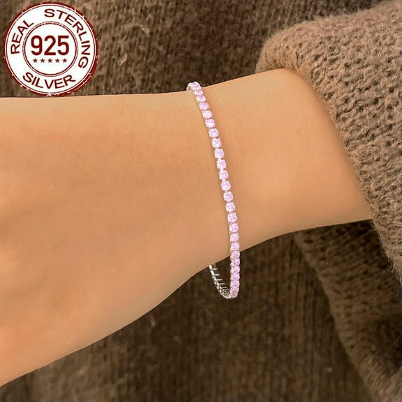 Sterling Silver 925 Cubic Zircon Tennis Round Bracelet Chain Link Fine Jewellery
