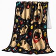 thumbnail image 2 of Pug Faces with Toys and Paw Prints, Energetic Graphic Style for Dog Lovers, Happy Puppy Collage and Pet Adoption Gift, Cozy Flannel Blanket for Living Room and Bedroom, Home Decor, 2 of 9