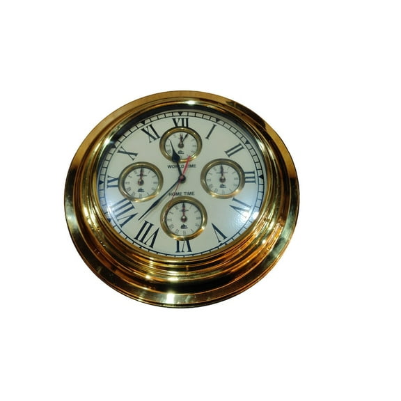 Maritime Antique 17" Polished Brass World Time Wall Clock