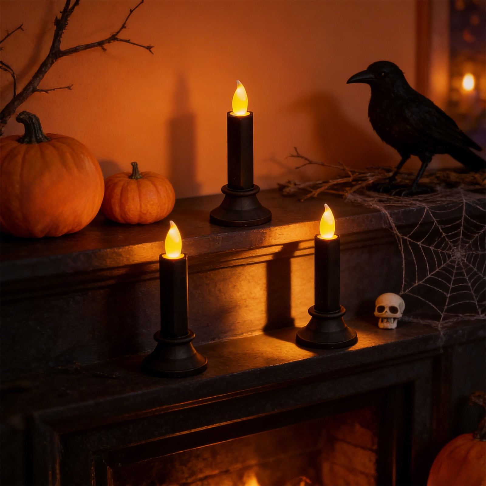 Winter Poetry Upgrade Halloween Flameless LED Candle 6.30x2.36In Flickering Candle Decor Reusable Table Centerpiece for Thanksgiving Christmas BlackM