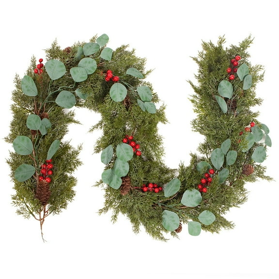 6 Ft Artificial Christmas Garland - Eucalyptus Leaf & Cypress Leaf Garland, with Berry, Greenery Xmas Vine, Christmas Decorations, for Door Wall Fireplace