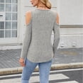 thumbnail image 5 of Fashion Cold Shoulder Knitwear Tops for Women V Neck Loose Fit Long Sleeve Ribbed Textured Slouchy Sweaters Tees, 5 of 8