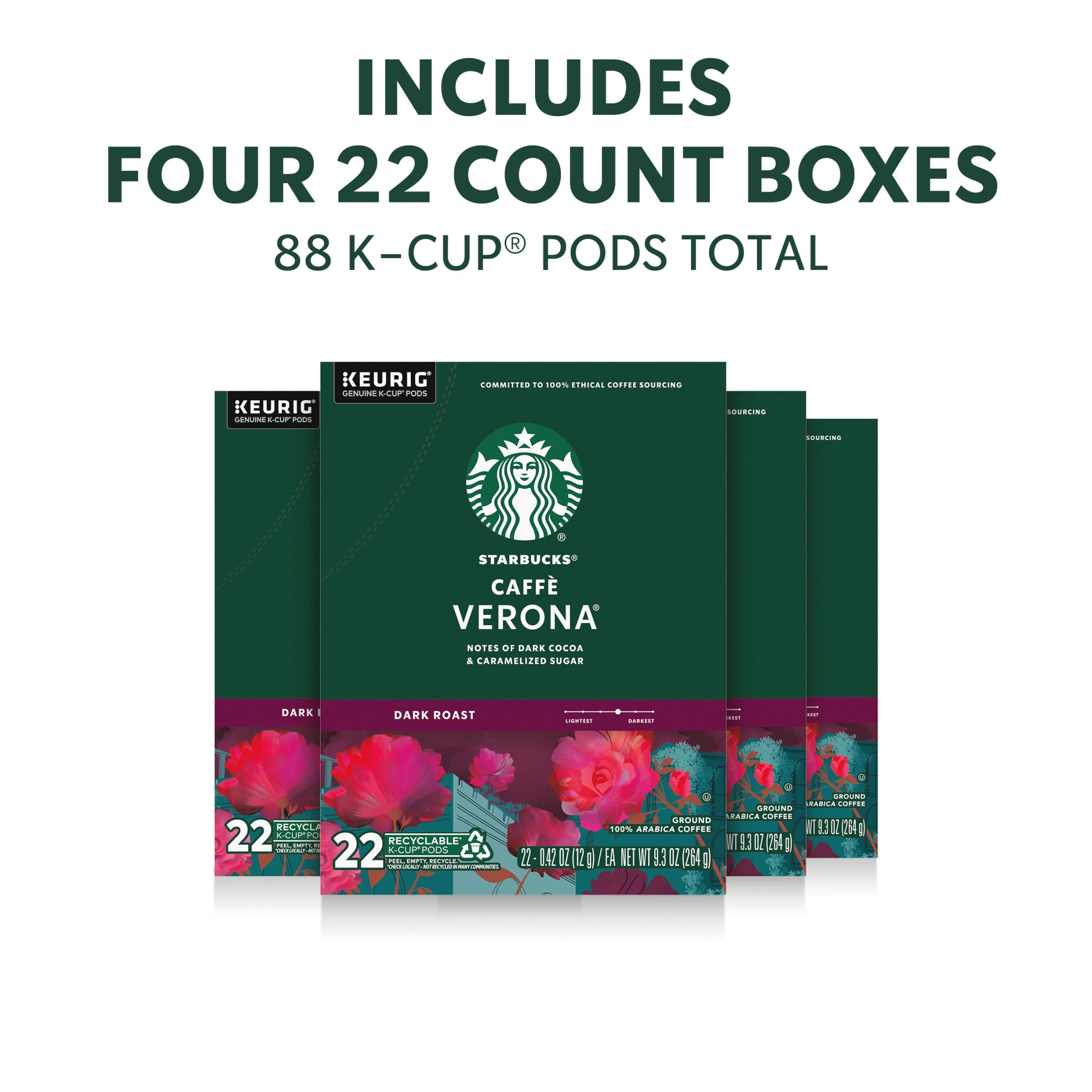(4 pack) Starbucks Caffè Verona, Hot or Iced Coffee, Medium Roast K-Cup Coffee Pods, 22 Count​
