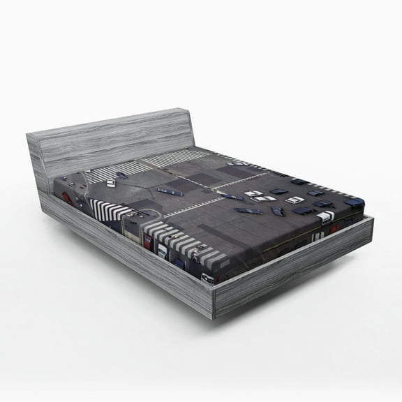 Ambesonne Urban Fitted Sheet, Road Intersection Paris, Full Size, Grey White