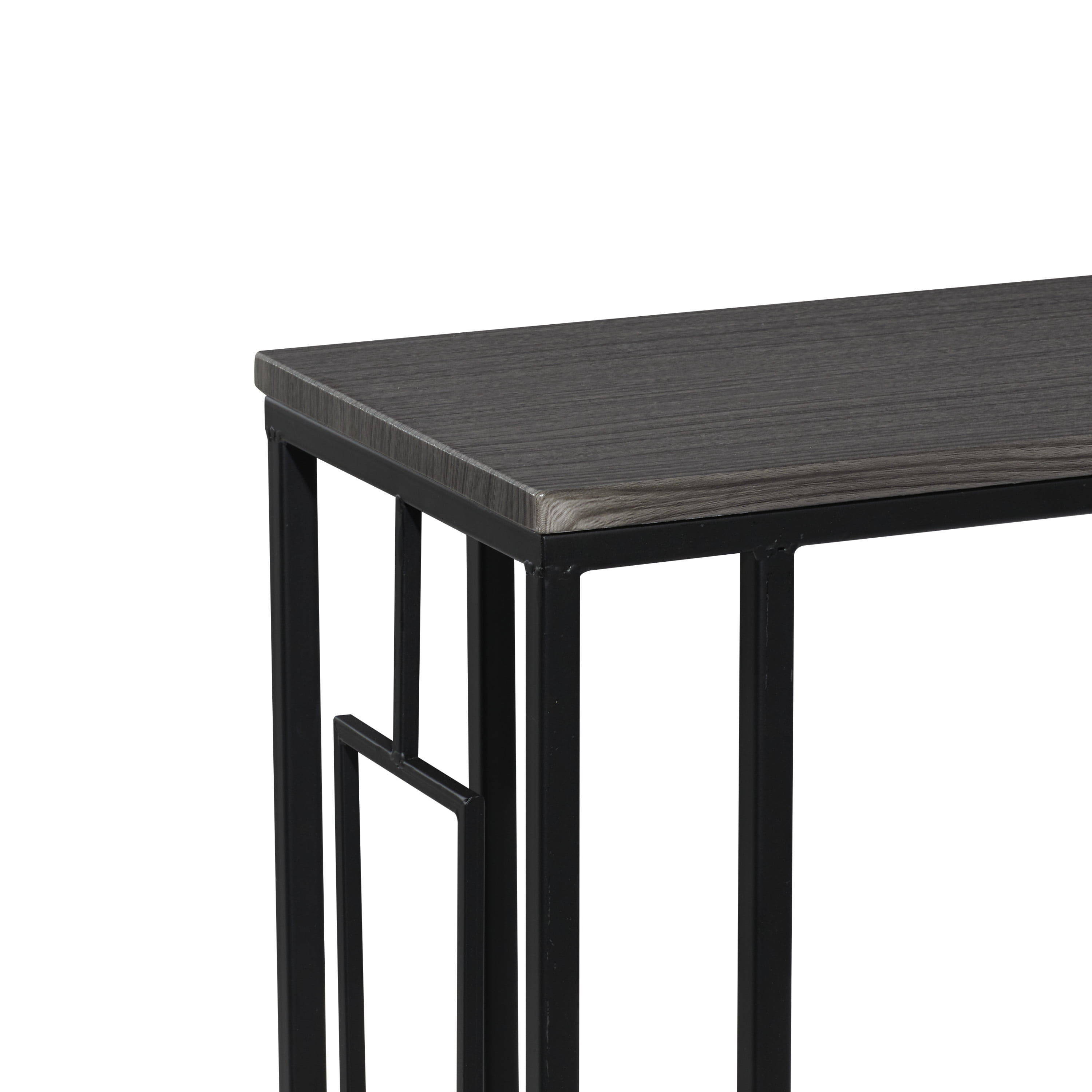 DecMode 19" x 26" Dark Brown Wood C-Shaped Accent Table with Black Metal Base, 1-Piece