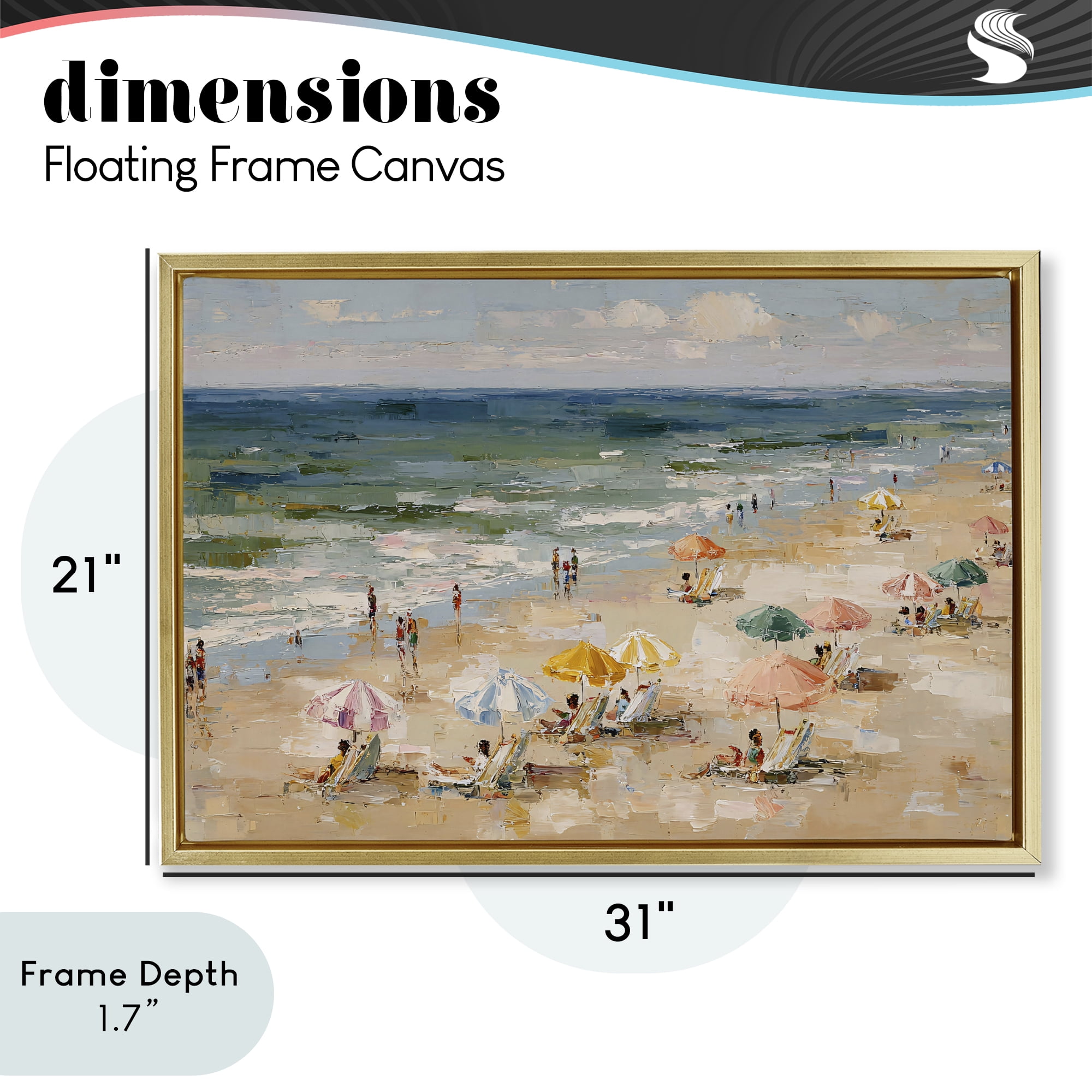 Stupell Industries Impressionist Summer Beach Day Gold Framed Floater Canvas Wall Art, design by Jacky Ngan