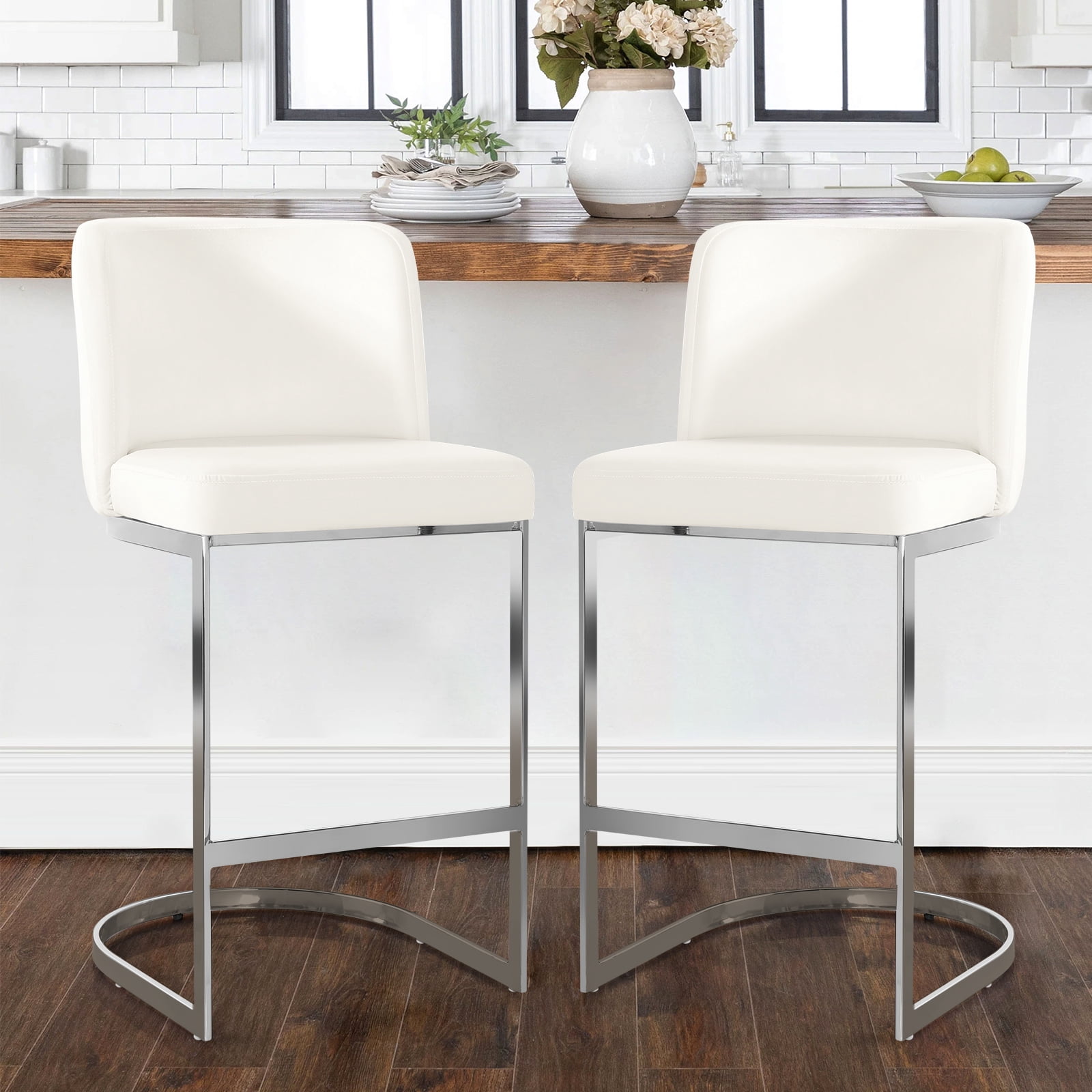 Modern Counter Height Bar Stools Upholstered Velvet Bar Chairs, Set of 1, 26" with Back and C-Shaped Metal Frame Island Stools for Home Bar Kitchen Pub