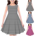 thumbnail image 4 of Dvprdro Girls Summer Casual Dresses Fashion Cute A Line Midi Dress Loose Fit Striped Print Round Neck Sleeveless Sundress Children's and Toddler Flowy Party Princess Dress, 4 of 4