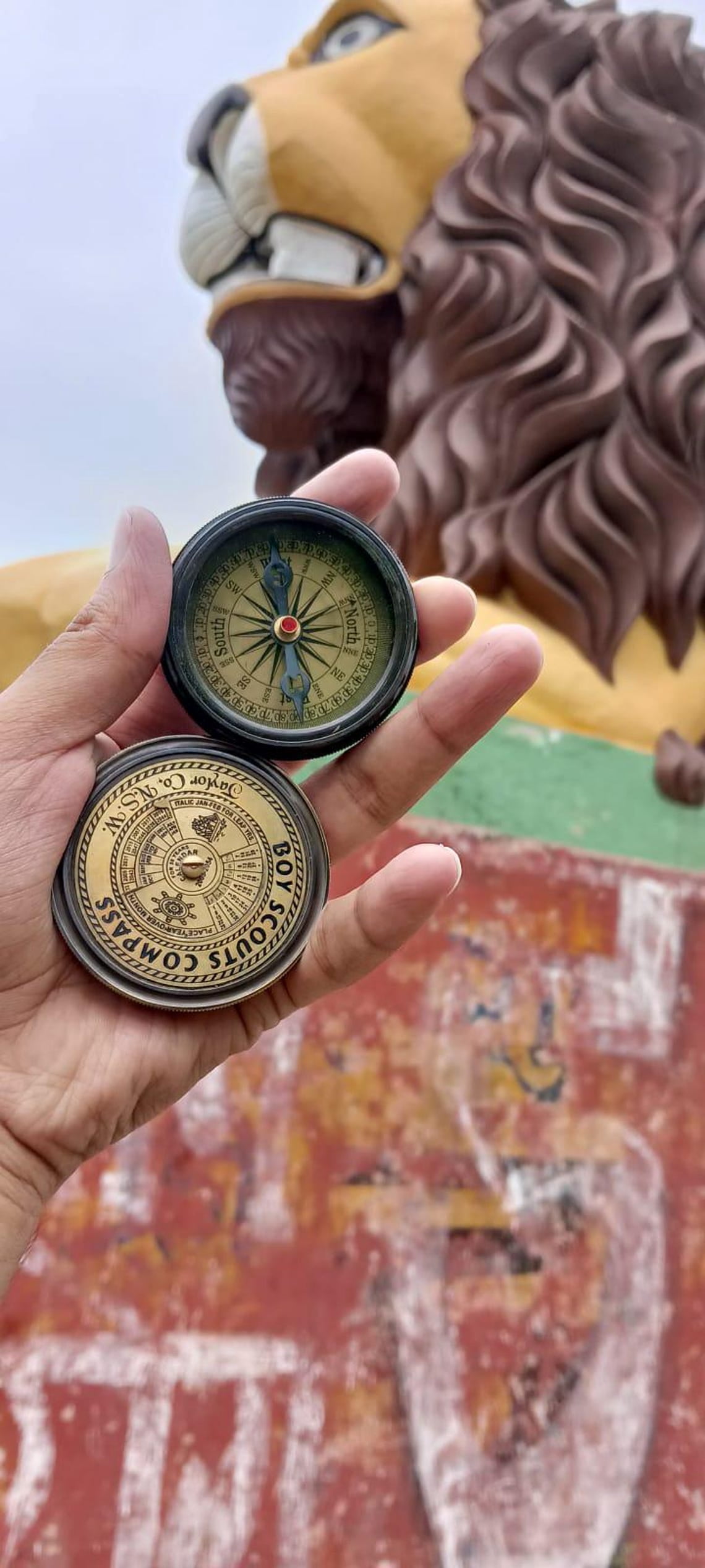 Vintage Brass Boy Scouts Compass with Directional Dial – Handheld Collectible by Maritime Treasures