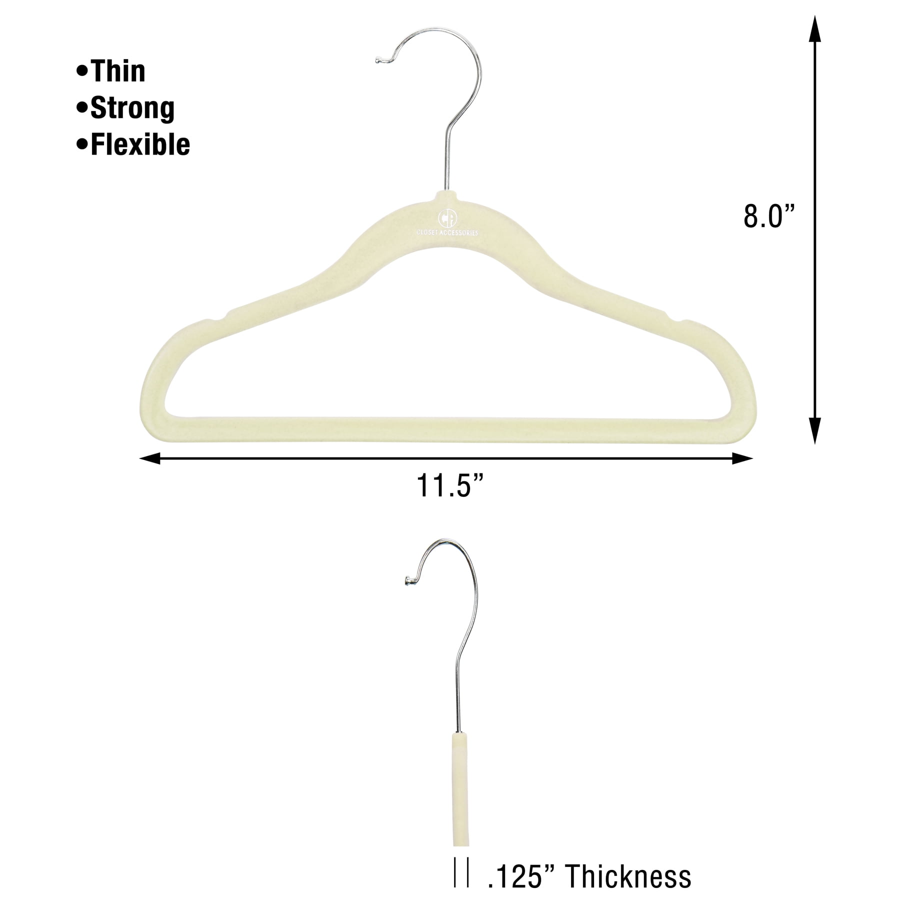 Closet Accessories Kids Velvet Accessory Hangers with Swivel Hook, Ivory, 50 Pack
