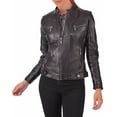 thumbnail image 2 of Luis Women's Lambskin Leather Black Bomber Biker Jacket, 2 of 4