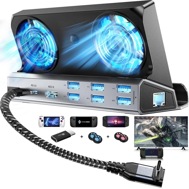 Ventiladores de refrigeración dobles Docking Station ChampSun 12 en 1 para Steam Deck