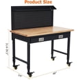 thumbnail image 6 of Garvee 48" x 24" Worktable with Drawer & Pegboard, Heavy Duty Work Platform Adjustable Height with Power Outlets, Wheels, 2000 LBS Load Capacity, Work Benches for Garage, Black, 6 of 6
