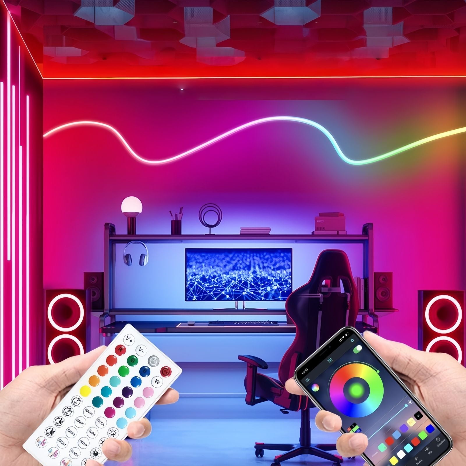 Neon Rope Lights , Flexible LED Strip Lights with App & Remote Control, Music Sync RGB Light Strip, IP65 Waterproof Rope Lights for Bedroom, Gaming Room, Party Decor