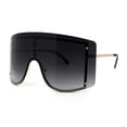 thumbnail image 3 of Oversize Wrap Shield Rimless 80s Funky Sunglasses Gold Smoke, 3 of 4