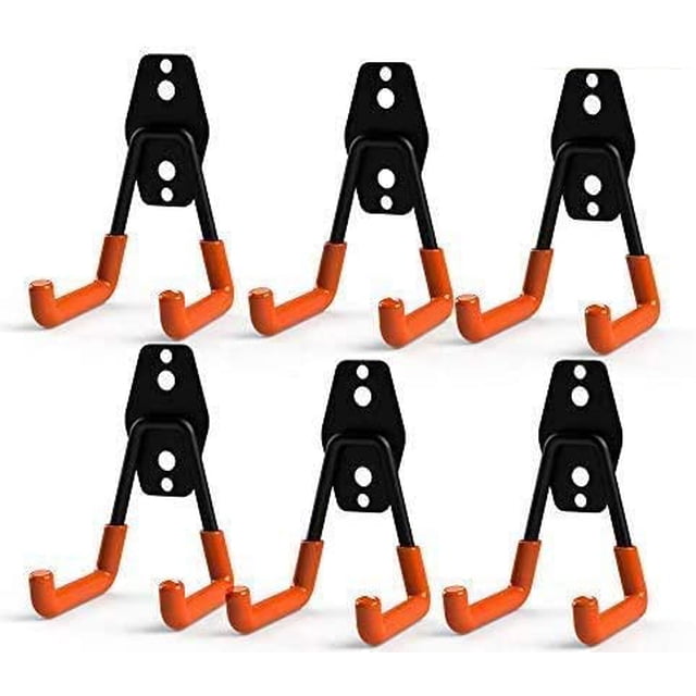 ZECATL Double Crochets de Rangement de Garage en Acier, Robustes pour l'Organisation des Outils Électriques, Petits Crochets en U (pack de 6)