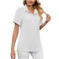 thumbnail image 4 of Bigersell Hauts d'Été pour Femmes 2023 Mode Féminine Manches Courtes Boutons Col Rond Graphique Couleur Unie Hauts Amples Blouse Manches Tunique Régulière Col Rond Chemises Manches Courtes Style B24645, Blanc m, 4 of 9