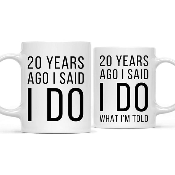 CTDream Funny 20th Wedding Anniversary 11oz. Couples Coffee Mug Gag Gift, 20 Years Ago I Said I Do, I Said I Do What I'm Told, 2-Pack with Gift Box for Husband Wife Parents