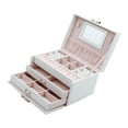 thumbnail image 3 of Joyero portátil, con bandeja extraíble capas de cuero Estuche de almacenamiento de joyería para relojes Pendientes Collar Mujeres niñas Estuche de viaje Blanco Hugo Caja de almacenamiento de joyas, 3 of 10