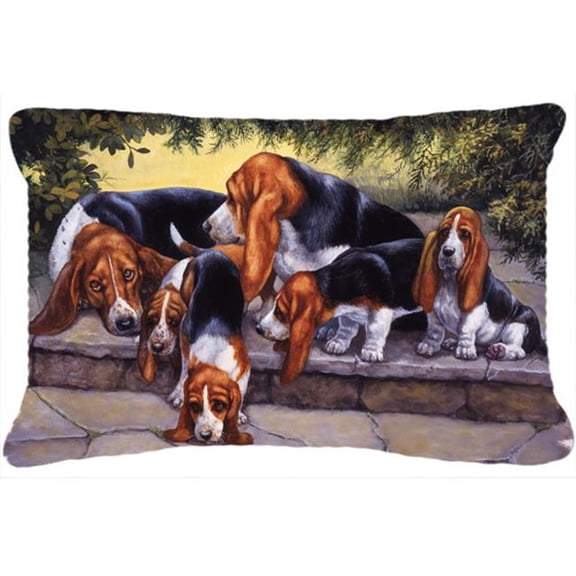 Basset Hound Puppies, Momma & Daddy Fabric Decorative Pillow