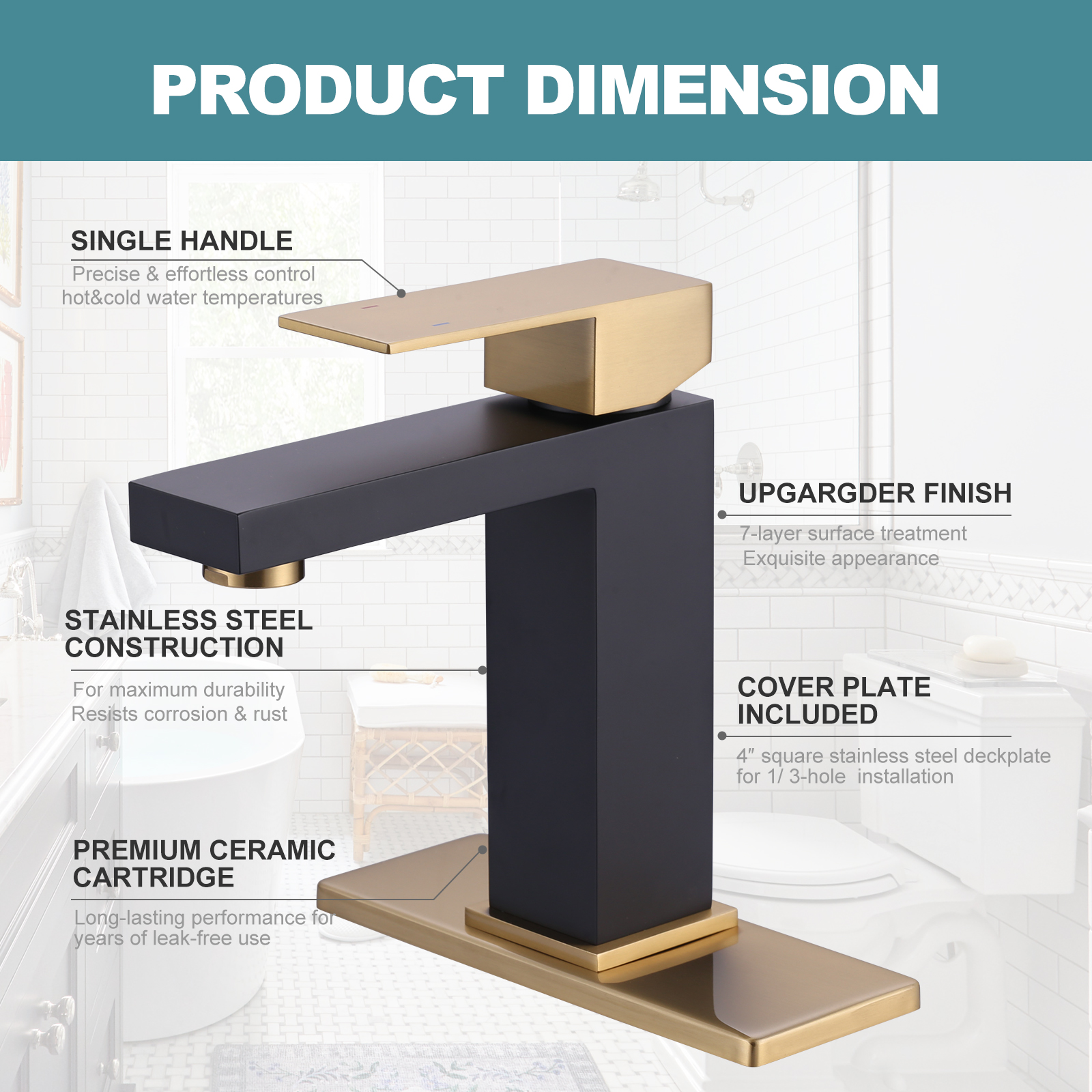 Black and Gold Bathroom Faucet WOWOW Black Gold Faucet for Bathroom Sink Modern Single Hole Bathroom Faucet with cUPC Supply Lines and Pop up Drain