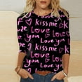 thumbnail image 2 of SZXZYGS T-Shirts Graphiques pour Femmes Crop Top Nœud T-Shirt Manches Trois-Quarts Imprimé Saint-Valentin Col Rond Été 2024, 2 of 4