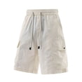 thumbnail image 3 of Linen Shorts for Men 3 Pack Men's Cargo Shorts with Multi-pocket, Elastic Waist Straight Leg Shorts, Summer Fashion Casual Beach Short Pants White 5XL, 3 of 8