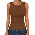 thumbnail image 6 of ANRABESS Summer Tops for Women Button Down Henley Ribbed Tank Tops Sleeveless V Neck T Shirts 2026 Dressy Casual Slim Fitted Basic Tee Tops Brown L, 6 of 12