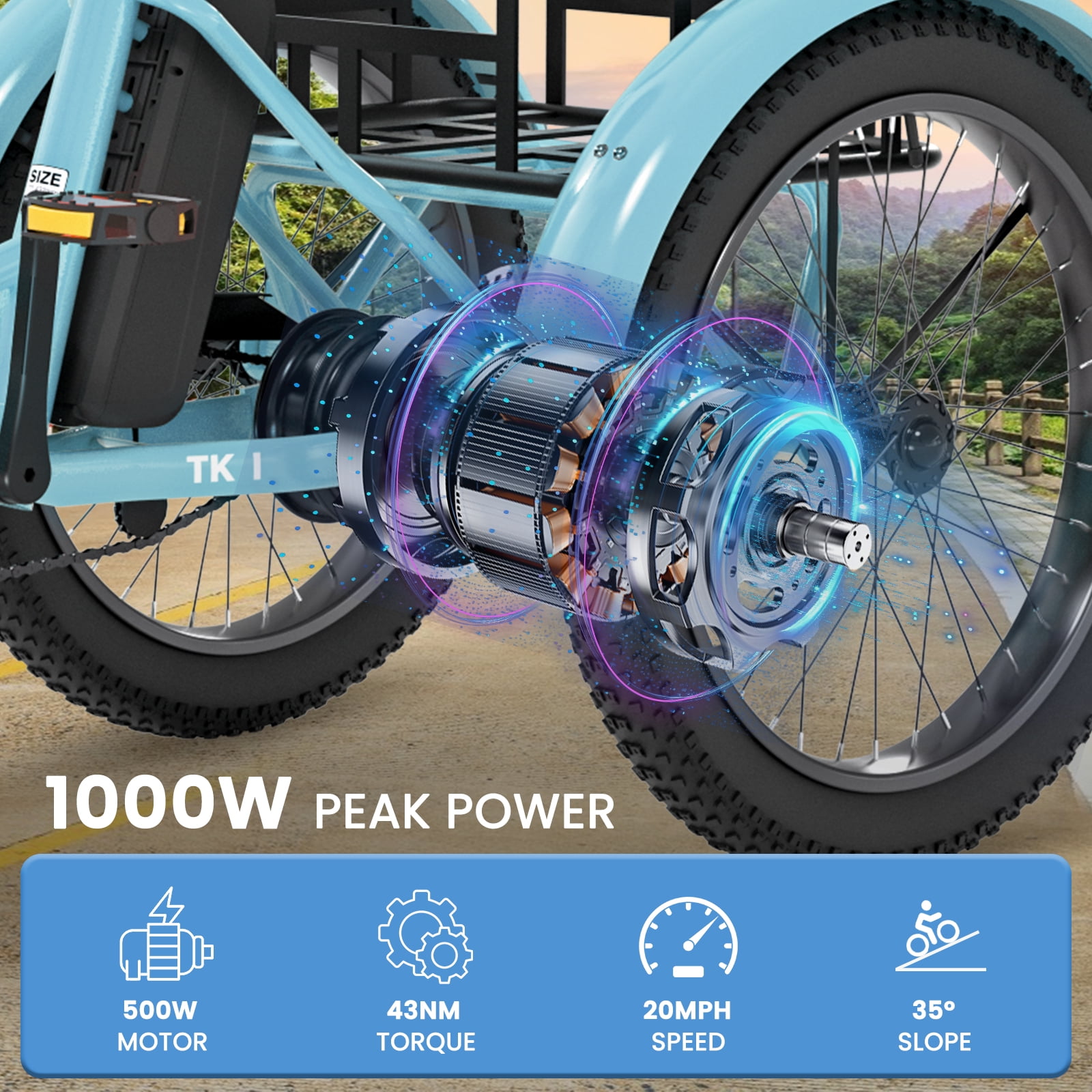 MOONCOOL Electric Tricycle for Adults, 20" Folding 3 Wheels Electric Bicycle, 48V 500W Motorized Three Wheel Ebike w/Aluminum Frame, Removable Battery and Basket